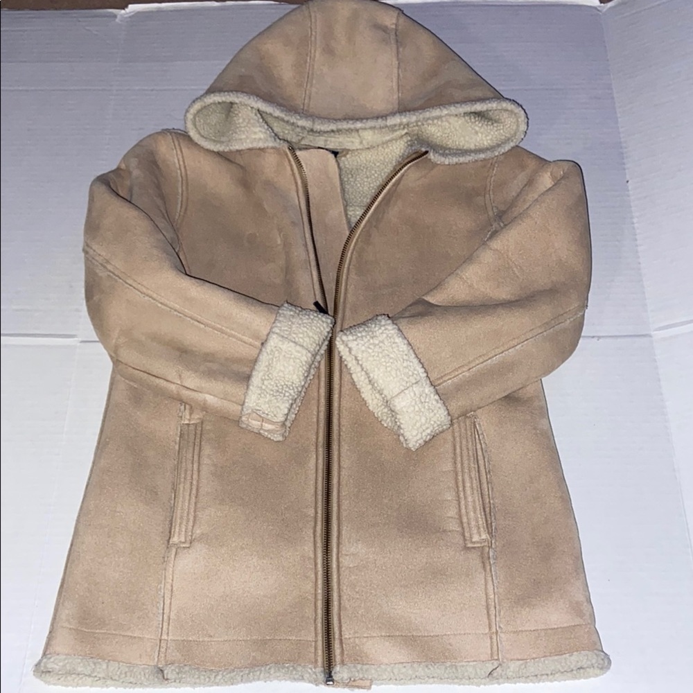 Gap Kids XXL faux Suede Tan Hooded Jacket with Sherpa Lining